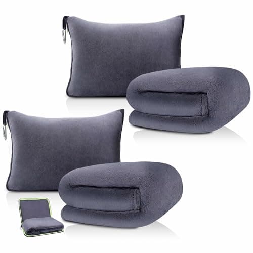 DAWNTREES 2 Pack Travel Blankets and Pillows, Grey