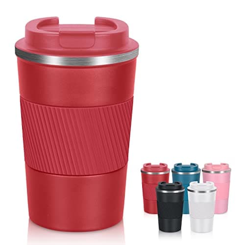 AKHTART 380ml Travel Mug for Hot & Cold Drinks with Leakproof Lid, Stainless Steel Insulated Coffee Double Walled Thermal Mug, Portable Reusable Cup Travel/Office/School(Red)