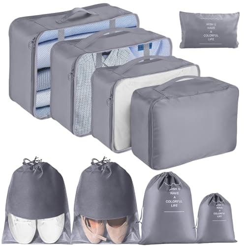 Packing Cubes for Suitcases, MOFELON 9 PCS Packing Cubes for Backpack,Luggage Suitcase Organiser Bags, Travel Essentials Bag for Clothes Shoes,Travel Accessories -GREY
