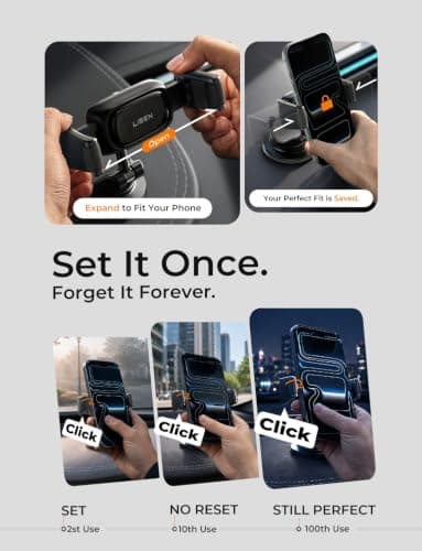 LISEN Car Phone Holder [2026 Industry-First] Dashboard/Windscreen Mobile Car Phone Mount Suction Phone Holder for Cars for iPhone 17 16 Pro Max Samsung S26 Gadgets,Black Medium — view 3