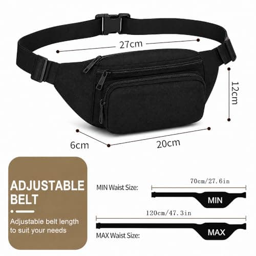 Bumbags Waist Fanny Pack Running Belt for Men Women Unisex Bum Bag Adjustable Belt for Outdoors Workout Hiking Gifts for Ladies Boys (Black) — view 4