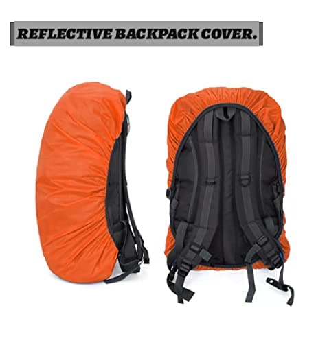 DONJIM 1 Pack Reflective Backpack Cover, Waterproof Backpack Rain Cover, Reflective Rucksack Covers in Polyester, Waterproof Rucksack Cover for Outdoor Hiking Riding Climbing, Orange-M(26-40L) — view 2