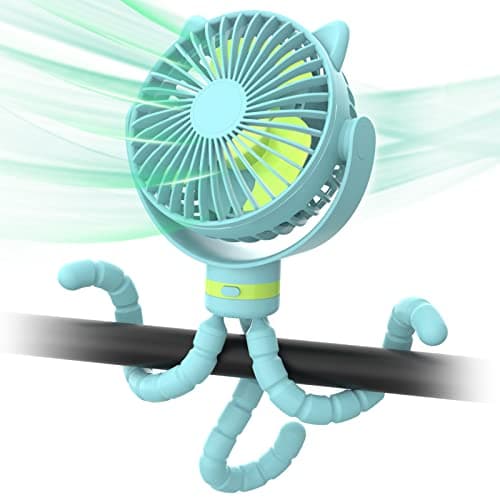 ITSHINY Pram Fan, 2025 Upgraded Stroller Fan Clip on Rechargeable, 4000mAh Portable Desk Fan Baby Cooling with Flexible Tripod 3 Speed for Crib Treadmill Car Seat Camping Travel