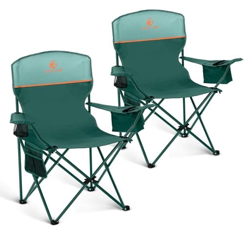 LET'S CAMP Set of 2 Folding Camping Chairs for Adults Supports 120kg Green