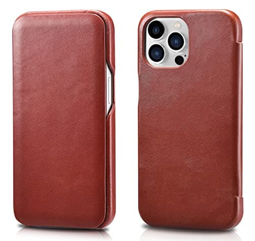 FUTLEX Leather Folio Case Compatible with iPhone 13 Pro - Vintage Style Genuine Leather Flip Folio Design Cover - Built-in Magnetic Closure - Red