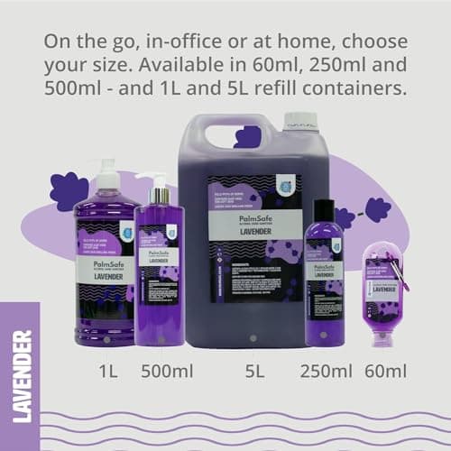 Palm Safe Lavender 3 Pack 60ml Anti Bacterial Premium Hand Sanitiser Travel Size Refillable Clip Bottle Quick Drying Non Sticky Extra Moisturising Kills 99.9% of Viruses and Bacteria — view 5