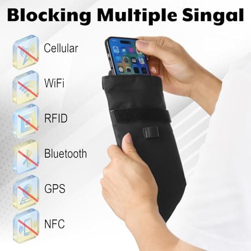 Easecos Signal Blocking Case Sleeve for Phones - RFID & WiFi Shielding Pouch for Cell Phone, Key Fob, Passport, ID Card in Travel Commute Work for Anti-Tracking, Privacy & Data Protection Black — view 4