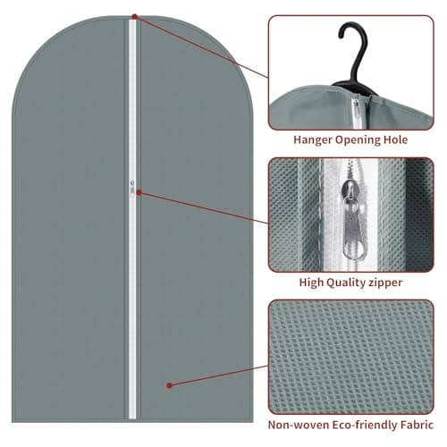 Vinsani 5pc Dustproof Garment Bags Hanging Clothes Covers Breathable, Grey — view 3
