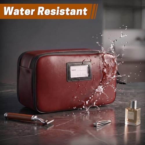 SWISSELITE Leather Toiletry Bag for Men, Water Resistant Dopp Kit for Toiletries Accessories with Wet/Dry Separation, Travel Essentials Shaving Bag Bathroom Organizer for Travel Gym Dorm (Red Wine, L) — view 3