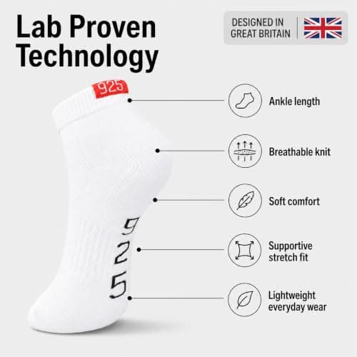 925Socks Silver-Ion Performance Ankle Socks | Lightweight Low Cut Running & Gym Socks | Unisex | Sizes 3-7 & 8-11 (UK, Numeric, 3, 7, Regular, Regular, Assorted (3 Pairs)) — view 2