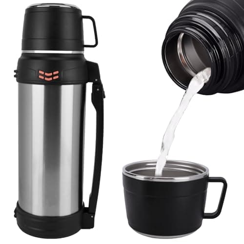 Flask for Hot Drinks, 2L Stainless Steel Vacuum Insulated Flask for Hot and Cold Drinks Coffee, Large Capacity Leakproof Hot Water Bottle with Telescopic Handle for Outdoor Travel Hiking Camping