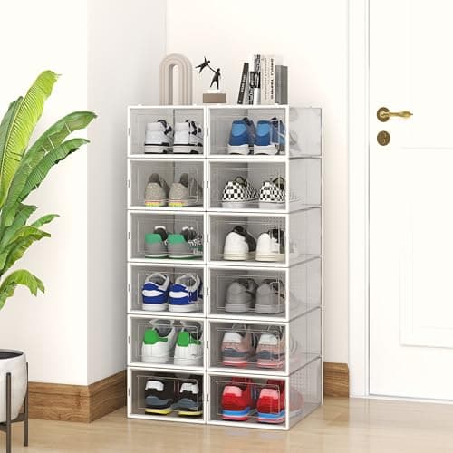 Alex Nash Stackable Shoe Storage Box - Clear Plastic Shoe Boxes with Lid - Foldable Shoe Organiser Containers for Men & Women Shoes, Boots, Trainers - Pack of 6: Medium — view 4