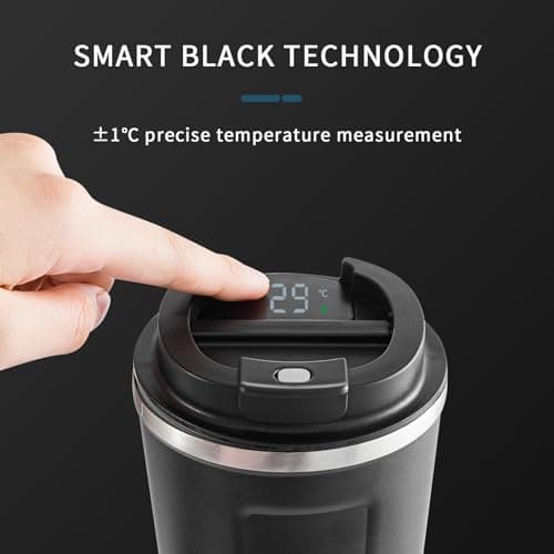 Newvenper Stainless Steel Vacuum Insulated Travel Coffee Mug, Led Temperature Display Insulated Tumbler, Leak Proof with Lid Keeps Cold and Warm, Suitable for Coffee, Tea and Beer (Black) — view 3