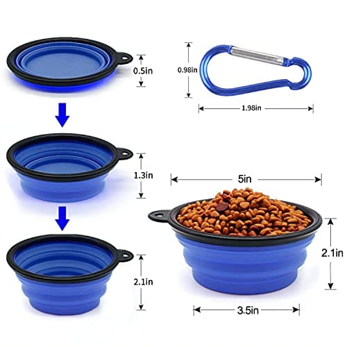 Collapsible Dog Bowl,Collapsible Dog Water Bowls for Cats Dogs, Portable Pet Feeding Watering Dish,Portable Dog Water Food Bowl with Carabiner (Small(350ML), blue+green) — view 2