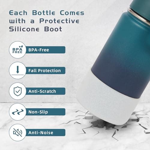 Volhoply 410ml 14oz Kids Stainless Steel Insulated Leakproof Tumbler Water Bottle with Straw Lid and Silicone Boot,BPA-Free Easy Use for Boys&Girls,Double Wall Vacuum Bottles(Dark Night,1) — view 2