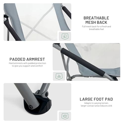 TIMBER RIDGE Low Folding Beach Chair 150kg Mesh High Backrest Grey — view 6