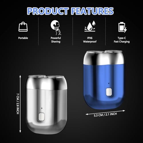 LOPHE New Mini Electric Shaver, Men's Portable Magnetic Electric Shaver Pocket Dual Head USB Rechargeable Waterproof Compact, Wet and Dry, Suitable for Travel and Home(Blue) — view 2