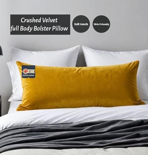 COTTON-WORLD Crushed Velvet Bolster Pillow Hollowfiber Fill Bolster Cushion Soft Hypoallergenic Orthopedic Long Pillow for Side Sleeper Back Neck Maternity Support Pregnancy (Gold, Single- 3FT) — view 4