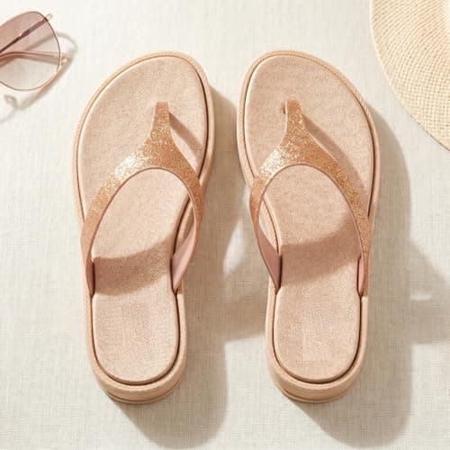 Womens Flip Flops Low Wedge Sandals Ladies Diamante Toe Post Summer Beach Holiday Slip On Comfort Slippers Gold Gigi 6 — view 5