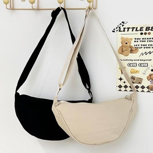 SUJIBHI Crescent Bag Nylon Dumpling Bag for Women Men Crossbody Bag with Adjustable Strap Solid Color Chest Bag Shoulder Bag Fanny Packs for Daily Use (Beige) — view 3