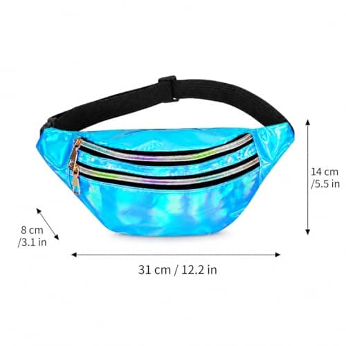 Fashion Metallic Bum Bag,Holographic Waist BagFanny Double Zipper Belt Bag Festival Rave Bumbags Waterproof Hip Pouch for Women Ladies Girls Travel Party Festival Sports Outdoor (Blue) — view 5