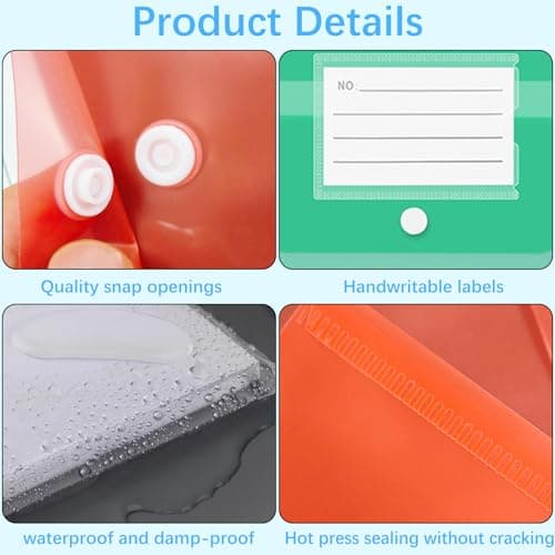 GESDYO Plastic Wallets A4-10Pack Plastic Folders with Label Pocket 5 Assorted Colours Popper Wallet A4 with Snap Button and Label for Home, Office, School and Travel — view 3
