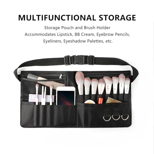 Makeup Brush Waist Bag, Professional Cosmetic Makeup Brush Bag with Artist Belt Strap, Multi Pocket Cosmetic Brush Pouch Holder Organizer, Adjustable MakeupBrush Belt — view 3