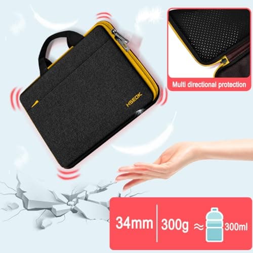 Hseok Laptop Case 13.3-14 inch Sleeve, TSA Computer Handbag Water-Resistant and Shockproof Bag Compatible with MacBook Pro/Neo 14", Mac Air/Pro 13.3" and 13"-14" Notebooks Chromebooks,Black-Yellow — view 3