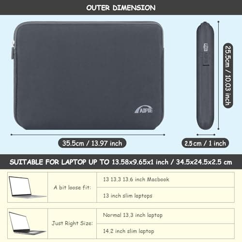AIPIE Laptop Sleeve 14 14.2 Inch Bump Absorb Laptop Case 13.58x9.65x1 Inches Durable Cover Compatible with Asus, Dell, HP, Lenovo Thinkpad Ideapad Chromebook Ultrabook Surface Gaming PC, Gray — view 2