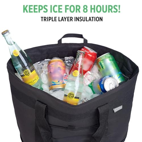 Jumbo Insulated Cooler Bag - Heavy Duty Soft Insulated Grocery Bag (Black) — view 3