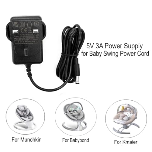 JZK 5V 3A Power supply, 15W wall charger, AC/DC adapter, baby swing replacement charging cable for Graco/Larex/Kidsview/Napei/Munchkin swing, with DC 5.5x2.5 mm barrel plug connector — view 4