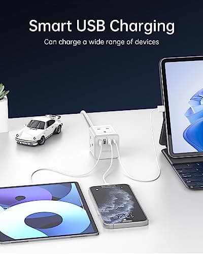Cube Extension Lead with USB, 4 Way (13A/3250W) Plug Extension Socket, Child Safety Extension Cord,White Cube Power Strip,3M Extension Cords for Home Dorm Office — view 3