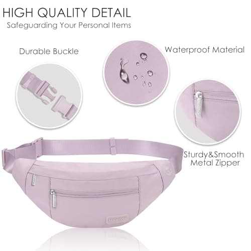 MAXTOP Large Bumbag Waist Fanny Pack Running Belt for Men Women Unisex Bum Bag with Headphone Jack and 4-Zipper Pockets Adjustable Belt for Travel Running Jogging Workout Hiking Gifts Lavender Purple — view 4