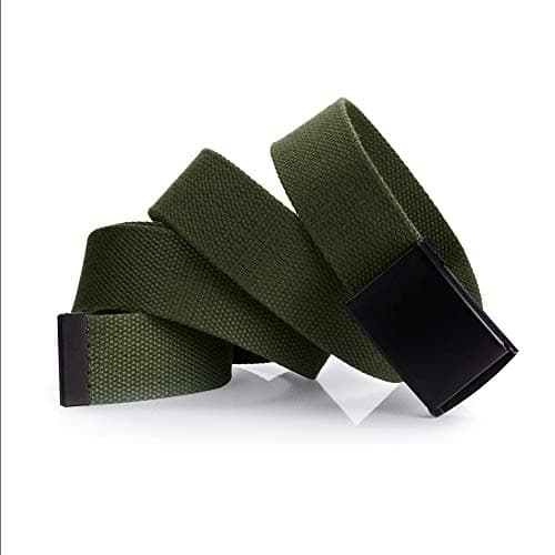 Mile High Life Cut To Fit Canvas Web Belt Size Up to 52" with Flip-Top Solid Black Military Buckle (Olive) — view 2