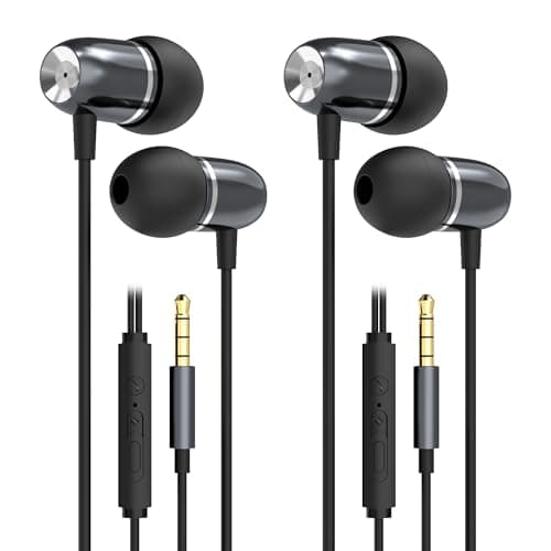MORMOQUE EP05 Wired Earbuds 2 Pack,3.5 mm Jack Noise Isolating Earphones,In-Ear Headphones With Microphone,HD Bass Audio Ear Buds,for small ears canals women,Teens Boys Girls and Adult (Black)
