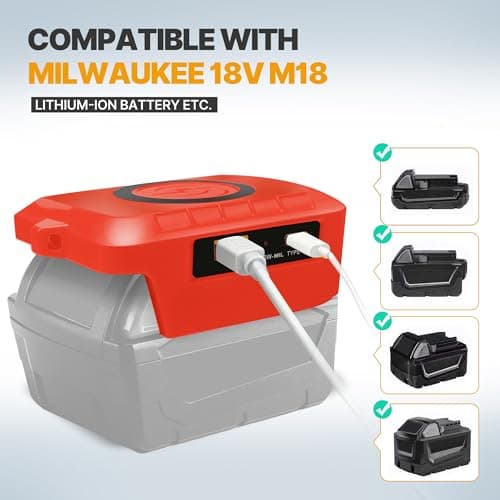 Wireless Phone Charger for Milwaukee 18V Battery,Battery Adapter with USB and Type-C Output, for Camping Travel,Outdoor Working (Wireless Charger for Milwaukee 18V) — view 2
