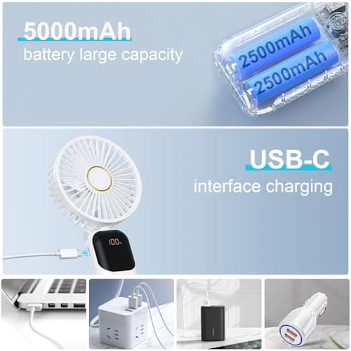 Handheld Fan Rechargeable, Portable Mini Fan Handheld with 5 Speeds 5000mah, Electric USB Small Hand Held Fans, Powerful Personal Fan Foldable Fans for Outdoor Office Travel Camping School Home — view 4