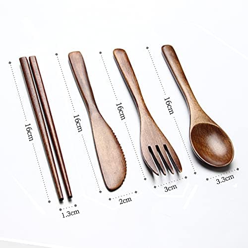 YFWOOD Wooden Cutlery Set, 4PCS Wooden Travel Cutlery, Spoons Forks Set — view 6