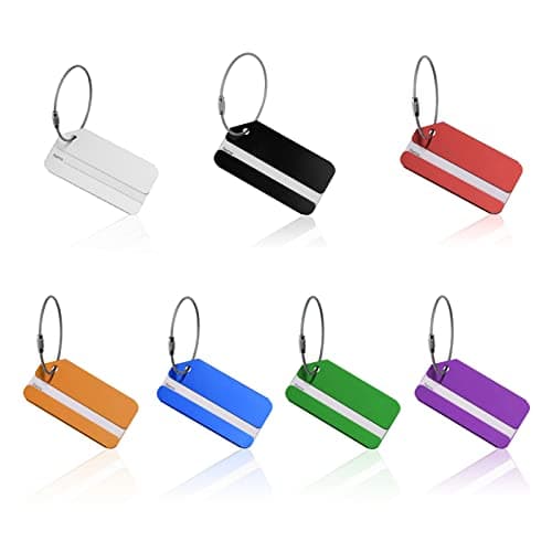 Flintronic 7 Pcs Luggage Tags, Aluminum Alloy Baggage Labels, Suitcase ID Tag Set, Handbag Tag Labels Travel Accessories for Checked Luggage, Hand Luggage and Handbags - Multicolors — view 2