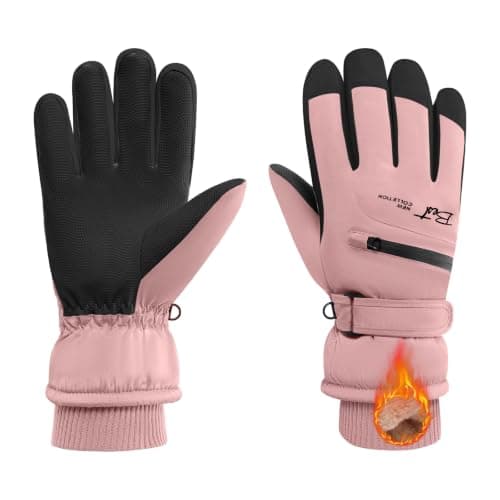 SCCGKP Women Ski Gloves, Windproof Thermal Touchscreen Gloves Waterproof Winter Warm Snow Glove for Skiing Cycling Outdoor Sports,Pink:One Size