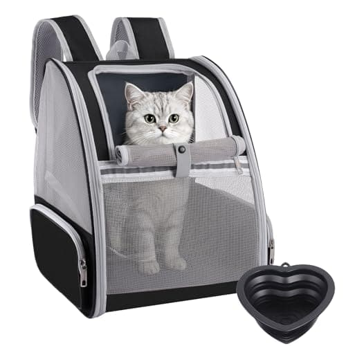 Breathable Cat Carrier Backpack for Small Dog Rabbit 7kg with Foldable Bowl