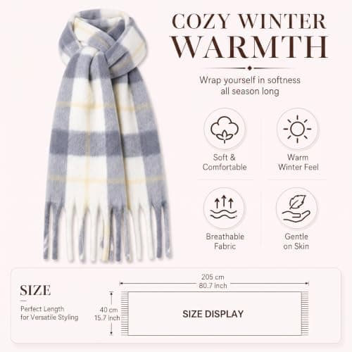 Fjquamitix Womens Blanket Scarves Winter Warm Tartan Plaid with Fringes — view 2