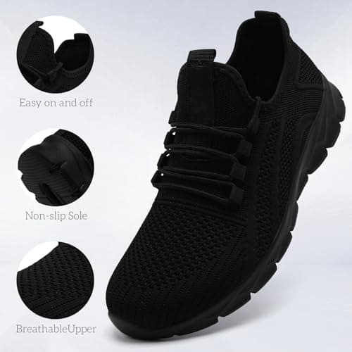 Trainers Men Black Gym Running Shoes Slip On Sneakers Black Mens Size 10 — view 6