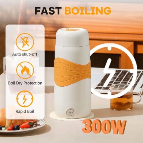 Portable Electric Kettle 304 Stainless Steel BPA-Free 300ml, Yellow — view 3