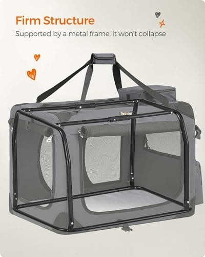 Feandrea Foldable Pet Carrier Bag, Portable Dog Travel Crate, Soft Sided Dog Cat Pet Travel Carrier Large Dog Crate for Car with Breathable Mesh and Storage Pockets, 70 x 52 x 52 cm, Grey PDC70GY — view 6