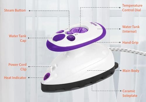 ANSIO Travel Iron Quilting Mini Steam Generator Craft Iron - Purple/White — view 3