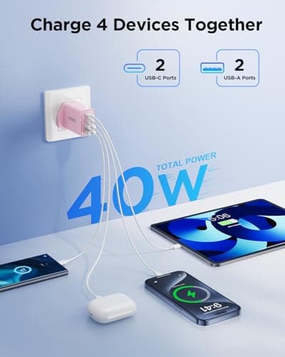 USB C Plug, 40W 4-Port Multi USB Plug UK Fast Charger Plug Dual Port USB-C Power Adapter + QC USB Wall Charger Head Multiport Type C Charging Plug for iPhone 16 15 14 13 12 11 Pro Max, iPad, Samsung — view 3