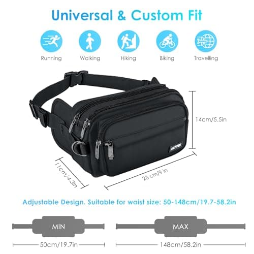 AGPTEK Bum Bag, Large Capacity RFID Waist Bag for Men Women Ladies Black, L — view 2