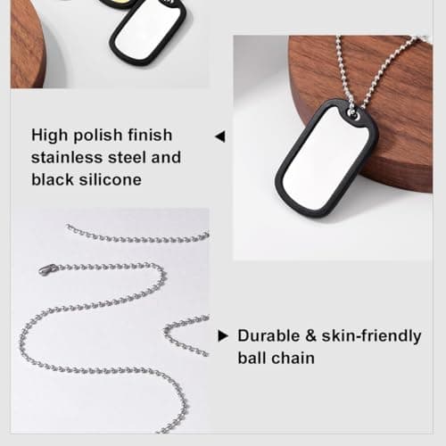 TRUMIZON Military Dog Tags Army Stainless Steel, Nickel-Plated Blank Dog ID Tags with Ball Chains & Silencers — view 3