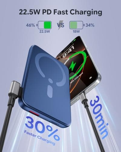 For MagSafe Power Bank, 12000mAh Portable Charger 22.5W, Dark Blue — view 4